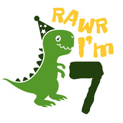 I am 7 Dinosaur, seven year rawr birthday boy