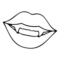 Doodle vampire lips, Halloween icon; vampire lips icon