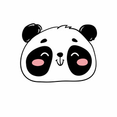 The muzzle of cute panda. Vector illustration hand drawn style, funny animal print on white background.