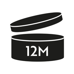 PAO vector icon 12 month. Period after opening symbols. Can with open cap with expiration period in months.