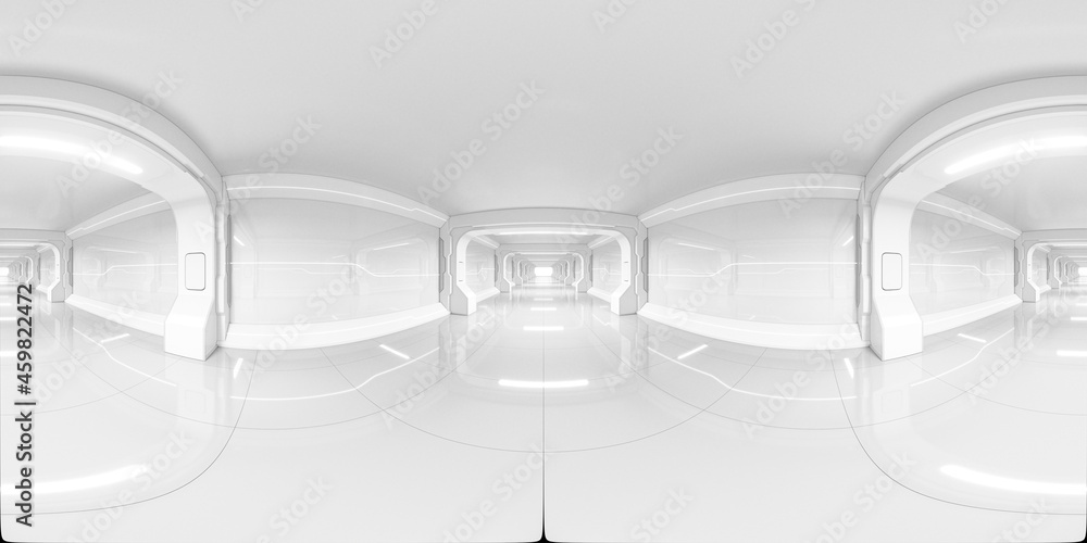 Aufkleber white empty tunnel, futuristic room, 3d rendering. seamless 360° equirectangular panorama.