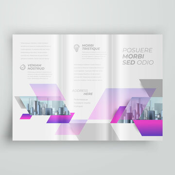 Tri-fold Cover design template rhombus style violet color, blocks for images