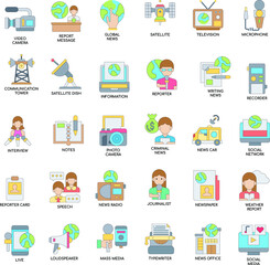 Journalism Elements flat vector collection icon set