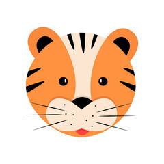 Fototapeta na wymiar Cute cartoon tiger face, vector illustration isolated on white.