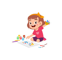 cute little boy using paint to hand for art