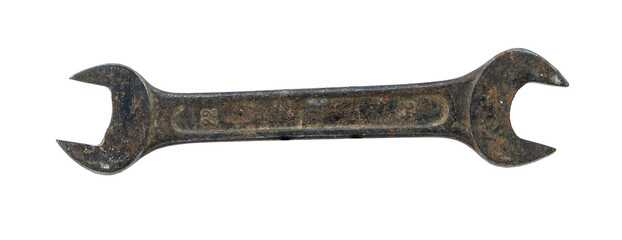 An old wrench on a white background