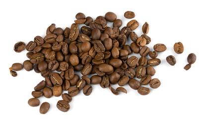 Roasted coffee beans on a white background
