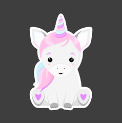 Cute unicorn in cartoon style. Sticker.
