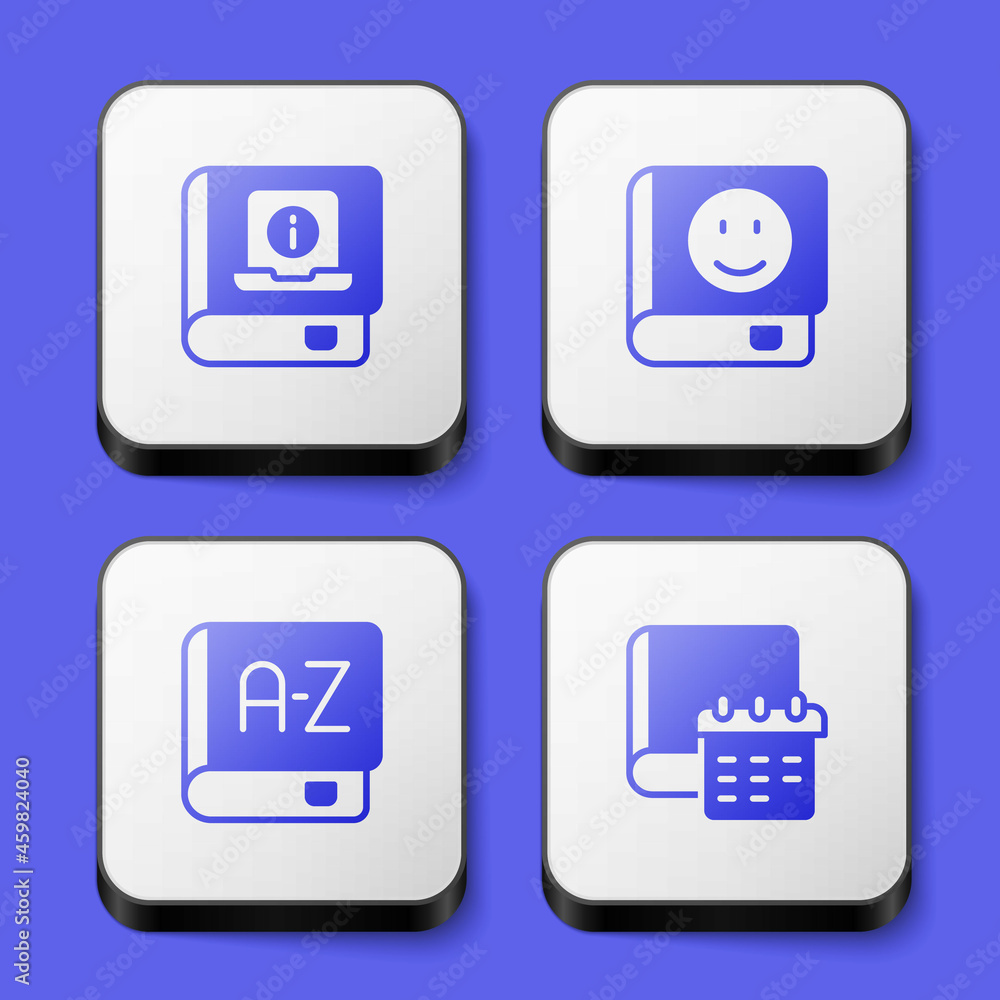 Poster set user manual, book, translator book and daily paper notepad icon. white square button. vector