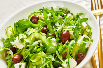 broad bean, feta cheese, rocket and cucumber salad