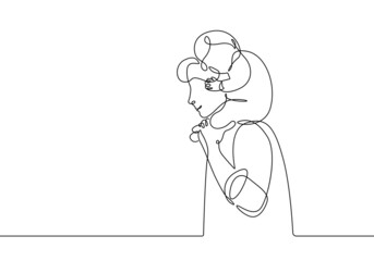 Father and Baby Couple Continuous Line Drawing. Happy Family Single Line Drawing. Happy Father`s Day Minimalist Contour Illustration. Vector EPS 10.