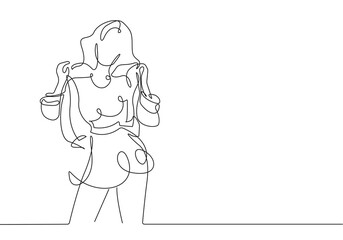 Woman Silhouette Line Art Drawing. Abstract Female Figure One Line Drawing for Wall Art, Fashion Prints, Posters. Art Sketch, Black And White Single Line Art, Feminine Poster. Vector EPS 10