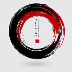 Black and red ink round stroke on white background.