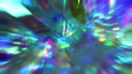 A beam of light rays. Crystal prism refracting light in vivid rainbow colors. Glass neon blue...