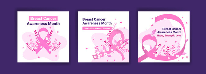Social media post template for breast cancer awareness. Women's healthcare. Celebrate annual. Medic concept.