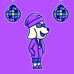 Cute Dog Character Icon Cartoon Illustration With Stylish Hoodie And Lamp Discoteque