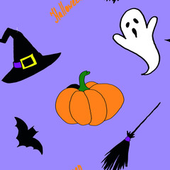 halloween background with pumpkin. Hand-drawn Halloween vector seamless pattern