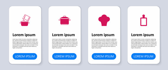 Set Cutting board, Chef hat, Cooking pot and and spice. Business infographic template. Vector