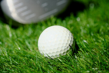 ドライバーとゴルフボールのアップ
