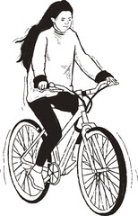 Young female riding bicycles. Cheerful young women riding bikes. Vector illustration
