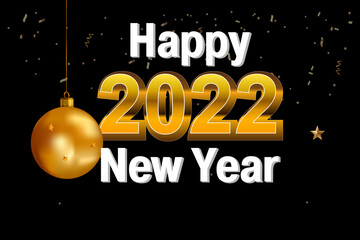 Happy New Year! 2022. Volumetric gold numbers on a black festive background. New year concept banner. Christmas vector illustration