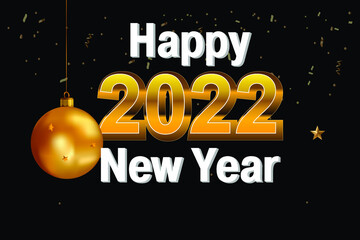 Happy New Year! 2022. Volumetric gold numbers on a black festive background. New year concept banner. Christmas vector illustration