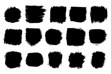 Set of black grunge texture isolated on white background. Grainy textured design elements. Vector illustration, eps 10.