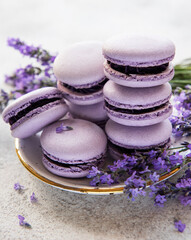 Obraz na płótnie Canvas French macarons with lavender flavor