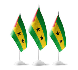 Small national flags of the Sao Tome and Principe on a white background