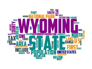 wyoming wordcloud concept, wordart, wyoming,travel,blue,usa