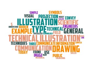 Fototapeta premium technical-illustrator wordcloud concept, wordart, illustration,technical,drawing,sketch