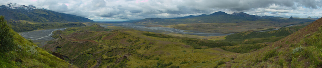 Fototapeta na wymiar View from the summit of Valahnukur in Porsmörk, Iceland, Europe 