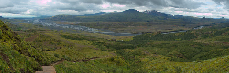 View from the summit of Valahnukur in Porsm&ouml;rk, Iceland, Europe
