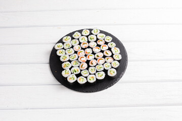 Sushi rolls. Tasty set of sushi close up shot