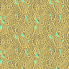 Seaweed seamless abstract vector pattern in yellow colors. Ethnic style textile collection. Backgrounds & textures shop.