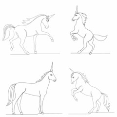 one line drawing of unicorns, sketch