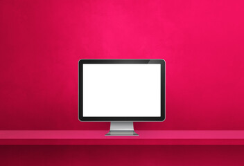 Computer pc on pink shelf banner