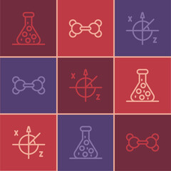Set line Test tube, Trigonometric circle and Molecule icon. Vector