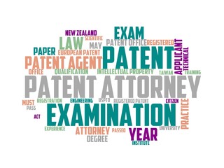 patent attorney wordcloud concept, wordart, attorney,legal,law,patent