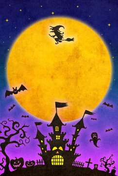 イラスト ：満月の夜に怪しいお城と魔女
