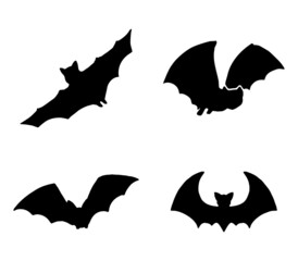Bats clip art. Vector set of silhouettes of bats isolated on a white background. Doodle style.