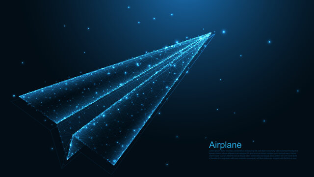 Paper airplane line connection. Low poly wireframe design. Abstract geometric background. vector illustration.