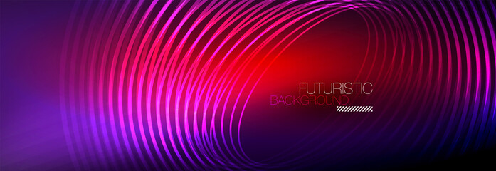 Dark abstract background with glowing neon circles. Trendy layout template for business or technology presentation, internet poster or web brochure cover, wallpaper