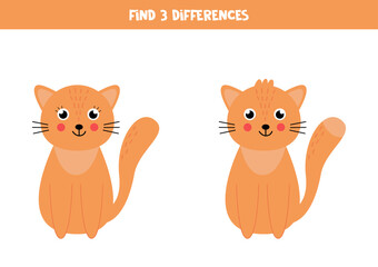 Find three differences between two cartoon cats.