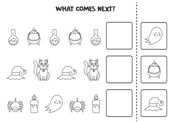 What comes next game with cute black and white Halloween elements.