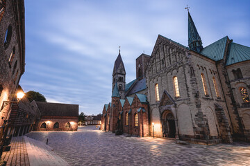 colorful streets in the city center of Ribe Denmark.