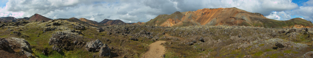Fototapeta na wymiar Colorful rocks on Laugar-loop trail in Landmannalaugar, Iceland, Europe 
