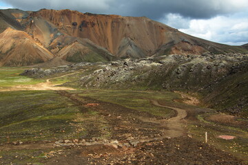 Colorful rocks on Laugar-loop trail in Landmannalaugar, Iceland, Europe
