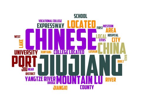 jiujiang wordcloud concept, wordart, water,landscape,architecture,jiujiang
