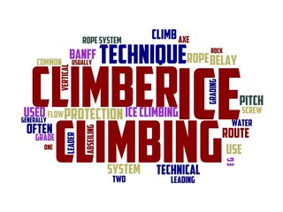 Fototapeta premium ice climbing wordcloud concept, wordart, adventure,ice,sport,extreme